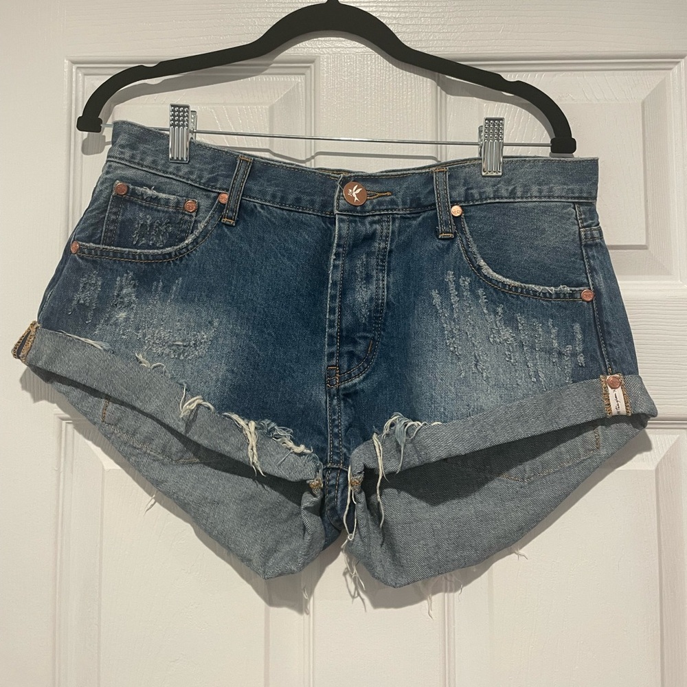 One Teaspoon “Bandits” Blue Distressed Jean Shorts